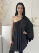 ÚJ Lipsy (M) Fekete Anyagában Ezüst Csillgós Félvállas, Hosszított Fazonú Ruha