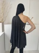 ÚJ Lipsy (M) Fekete Anyagában Ezüst Csillgós Félvállas, Hosszított Fazonú Ruha