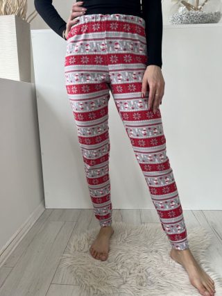   Dunnes (S) Piros Szürke Gumisderekú Csíkos, Polár Anyagú, Pizsama Nadrág