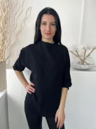 River Island (M) Fekete Hátul Nyakban Gombos Denevér Ujjú, Kerekített Aljú Felső