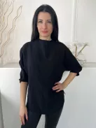 River Island (M) Fekete Hátul Nyakban Gombos Denevér Ujjú, Kerekített Aljú Felső