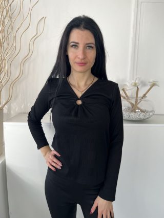   Vero Moda (M) Fekete Mellnél Díszkarikás, Kivágott Anyagában Bordázott, Gépikötött Felső