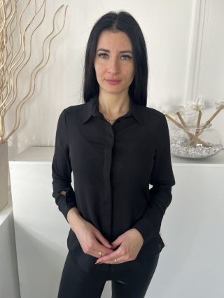   ÚJ Atmosphere (S) Fekete Elől Rejtett Gombos, Galléros Ujjvég Gombolható Felső