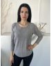    (M) Szürke Könyökén Csillogó Csillagmintás Kerek Nyakú, Kellemes Puha Anyagú Felső
