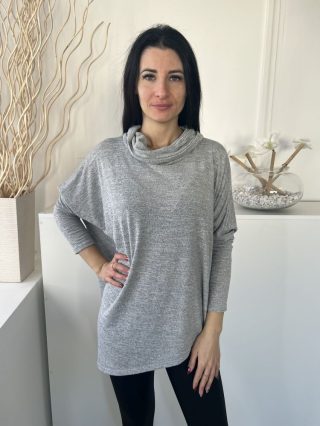   ÚJ Stella Morgan (M) Szürke Ejtett Galléros, Denevér Ujjú Bőfazonú, Oldalt Sliccelt, Aszimmetrikus Aljú Felső