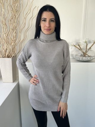   Missguided (M) Szürke Garbós Nyakú, Anyagában Mintás Hosszított Fazonú, Kötött Pulóver