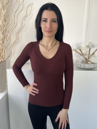   Primark (XS) Csokibarna V Kivágású, Anyagában Bordázott Rugalmas Anyagú Felső