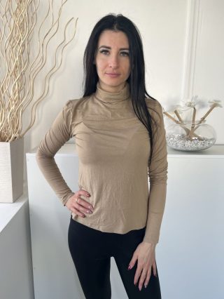 H&M (M) Barna Garbós Nyakú Rugalmas Anyagú Felső