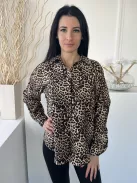 F&F (M) Barna-Sárga Fekete Leopárdmintás, Elől Végig Gombos Galléros Felső