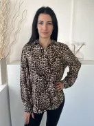 F&F (M) Barna-Sárga Fekete Leopárdmintás, Elől Végig Gombos Galléros Felső