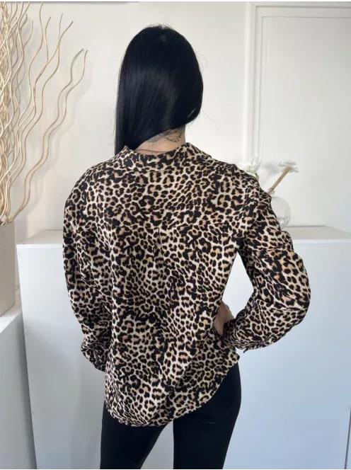 F&F (M) Barna-Sárga Fekete Leopárdmintás, Elől Végig Gombos Galléros Felső