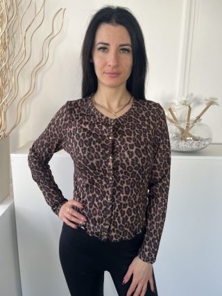   New Look (M) Barna Fekete Leopárdmintás, Elől Végig Gombos Alul Hullámos Szegélyű Felső