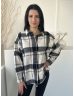   Shein (M) Fehér-Fekete Kockás, Elől Végig Gombos Galléros, Vastag Anyagú Felső