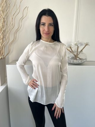    (S) Krémszínű Hátul Nyakban Gombos Enyhén Áttetsző, Fényes Anyagú Felső