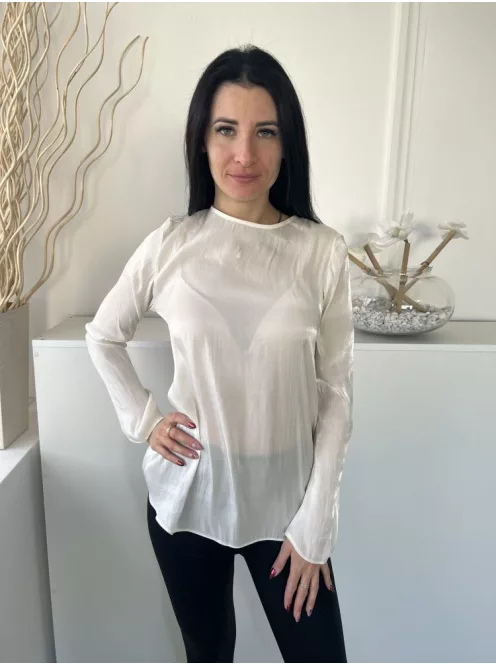  (S) Krémszínű Hátul Nyakban Gombos Enyhén Áttetsző, Fényes Anyagú Felső