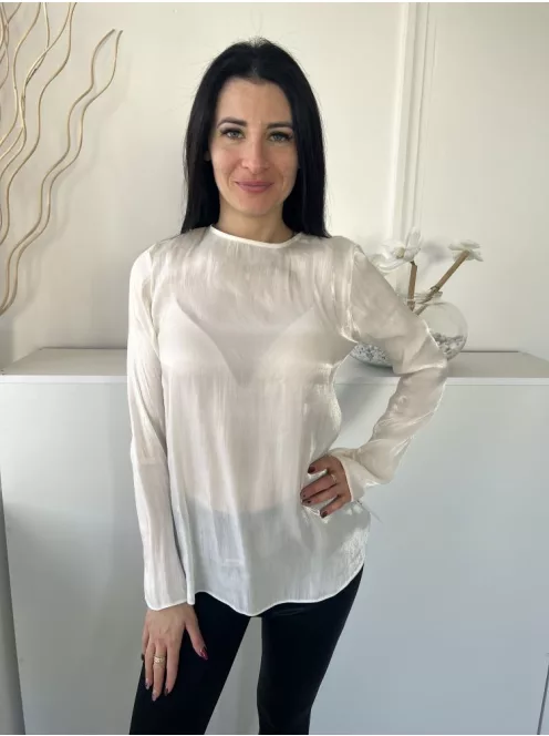  (S) Krémszínű Hátul Nyakban Gombos Enyhén Áttetsző, Fényes Anyagú Felső