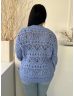   Saint (L) Kék Anyagában Horgoltmintás, Áttetsző 5% Gyapjú Alapanyagú, Kerek Nyakú Felső