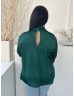   H&M (L) Fenyőzöld Elől Díszhajtásos, Hátul Nyakban Gombos Tölcsér Ujjú, Fényes Anyagú Felső