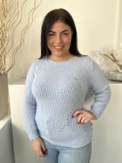 Primark (L) Világoskék Anyagában Mintás, Hátul Kivágott Kerek Nyakú, 8% Gyapjú Alapanyagú, Kötött Pulóver