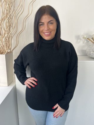   Primark (M) Fekete Garbós Nyakú Bőfazonú, Vastag Kötött Pulóver