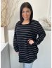   Bodyprints (L) Fekete Fehér Csíkos, Oldalt Ráncolt Hosszított Fazonú Felső
