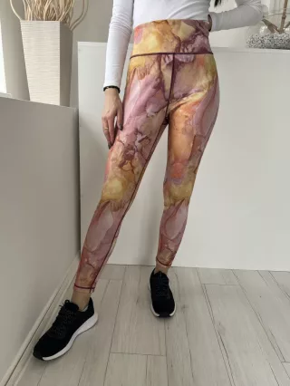   Primark (M) Mályva-Okker Márvány Mintás, Gumisderekú Rugalmas Anyagú Nadrág