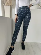 Dunnes (S) Sötétkék Neon Zöld Foltmintás Gumisderekú, Rugalmas Anyagú Nadrág