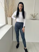 Dunnes (S) Sötétkék Neon Zöld Foltmintás Gumisderekú, Rugalmas Anyagú Nadrág