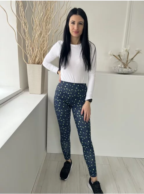 Dunnes (S) Sötétkék Neon Zöld Foltmintás Gumisderekú, Rugalmas Anyagú Nadrág