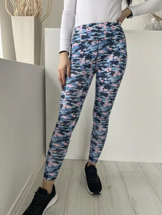   Dunnes (S) Kék-Rózsaszín Mintás, Gumisderekú Rugalmas Anyagú Nadrág