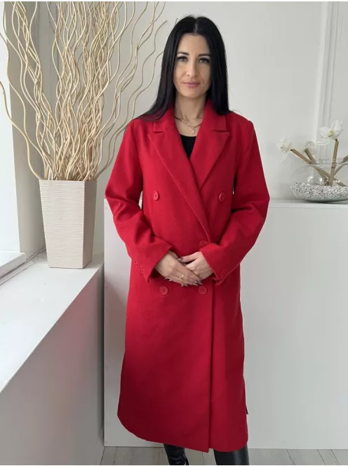 Primark (M) Piros Elől Gombos, Galléros Zsebes, Szatén Bélésű, Filc Alapanyagú Kabát