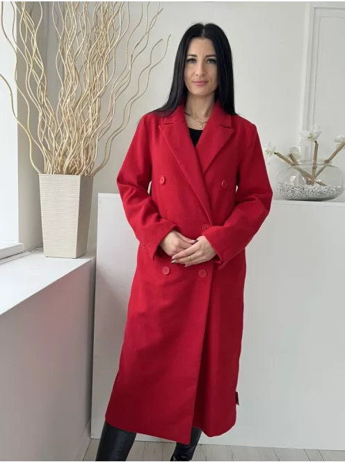 Primark (M) Piros Elől Gombos, Galléros Zsebes, Szatén Bélésű, Filc Alapanyagú Kabát