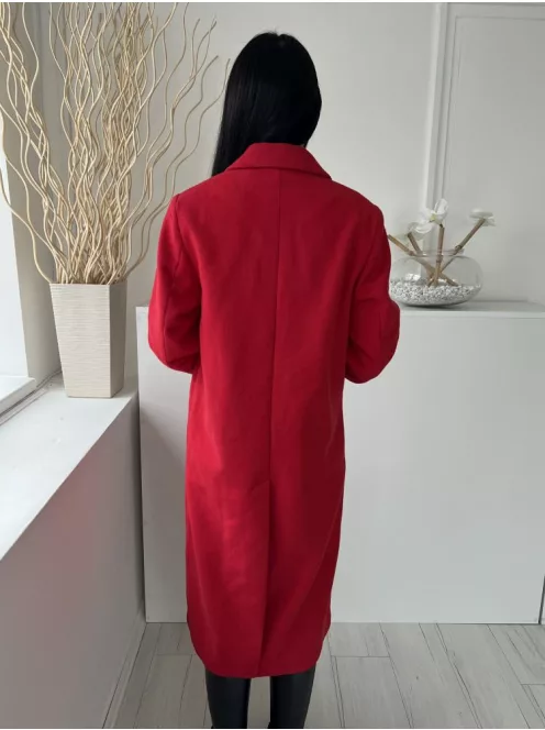 Primark (M) Piros Elől Gombos, Galléros Zsebes, Szatén Bélésű, Filc Alapanyagú Kabát