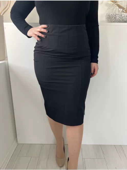 Karen Millen (L) Fekete Hátul Cipzáros, Sliccelt Deréban Díszvarrásos Szoknya