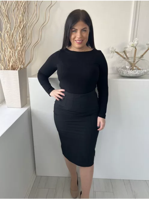 Karen Millen (L) Fekete Hátul Cipzáros, Sliccelt Deréban Díszvarrásos Szoknya