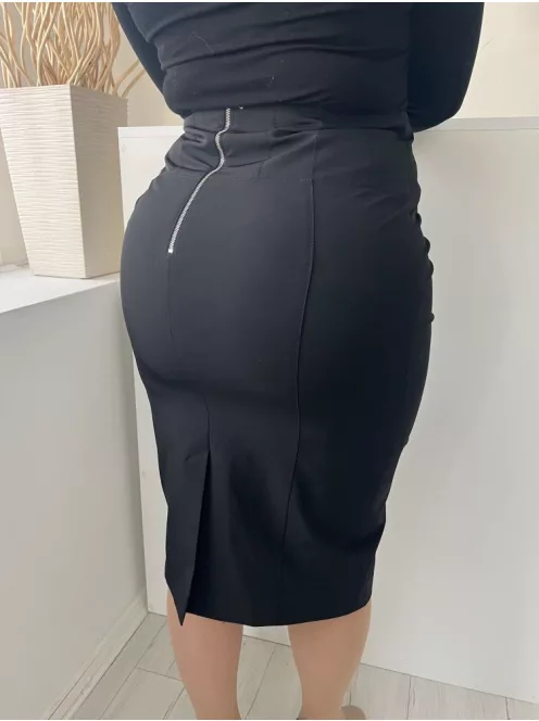 Karen Millen (L) Fekete Hátul Cipzáros, Sliccelt Deréban Díszvarrásos Szoknya