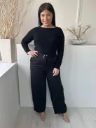 F&F (L) Fekete Elől Gombos, Öves Oldalt Zsebes, Bőszárú Nadrág