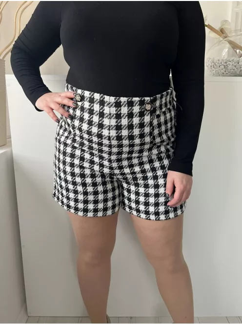 Primark (L) Fehér-Fekete Kockás, Oldalt Cipzáros Elől Díszgombos, Szatén Bélésű Rövidnadrág