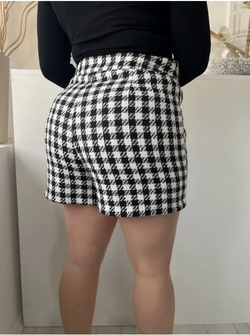 Primark (L) Fehér-Fekete Kockás, Oldalt Cipzáros Elől Díszgombos, Szatén Bélésű Rövidnadrág