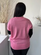 F&F (M) Rózsaszín Fehér Csillagos, V Kivágású Enyhén Áttetsző, Vékony Kötött Felső