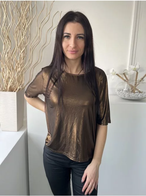 River Island (S) Bronz Anyagában Csillogós Hátul Kivágott, Lenge Fazonú Felső