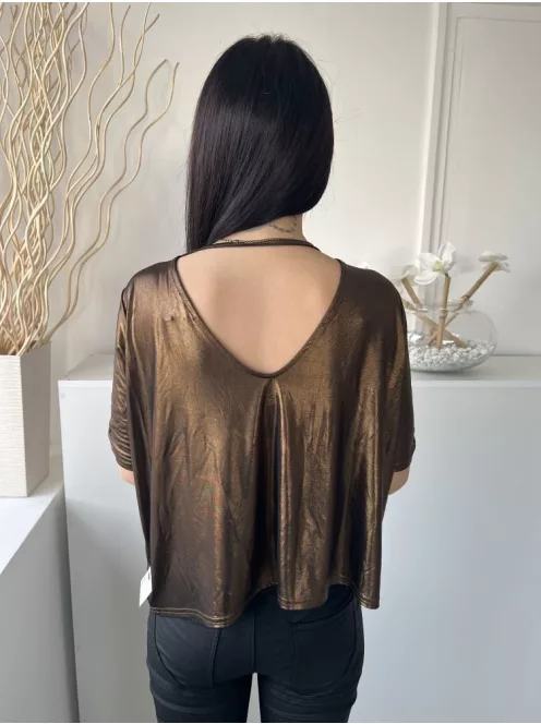 River Island (S) Bronz Anyagában Csillogós Hátul Kivágott, Lenge Fazonú Felső