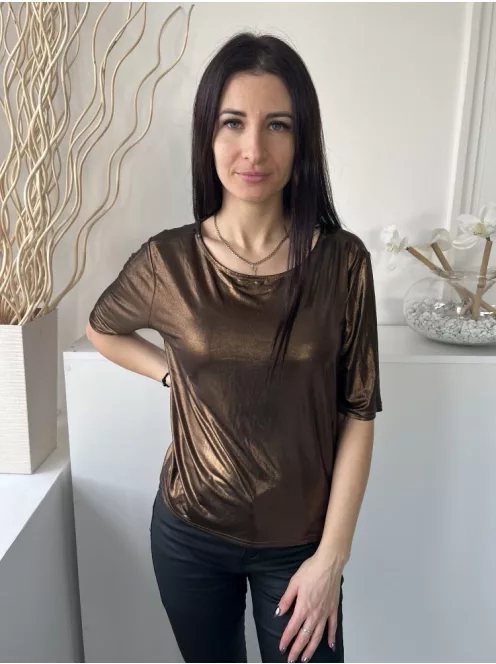 River Island (S) Bronz Anyagában Csillogós Hátul Kivágott, Lenge Fazonú Felső