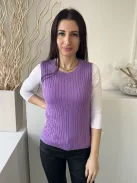 TU (S) Lila Anyagában Mintás, Kerek Nyakú Ujjatlan, Kötött Felső