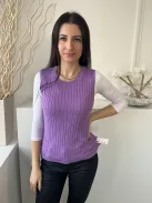 TU (S) Lila Anyagában Mintás, Kerek Nyakú Ujjatlan, Kötött Felső