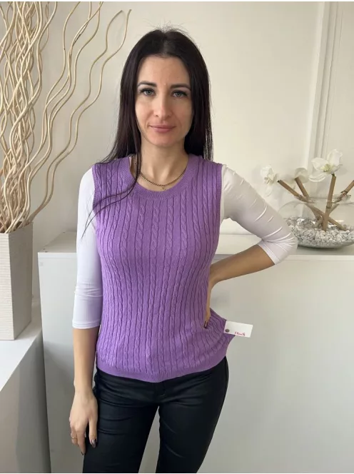 TU (S) Lila Anyagában Mintás, Kerek Nyakú Ujjatlan, Kötött Felső