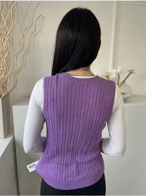 TU (S) Lila Anyagában Mintás, Kerek Nyakú Ujjatlan, Kötött Felső