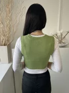 H&M (XXS) Zöld Mintás, Kerek Nyakú Rövid Derekú, Ujjatlan Felső