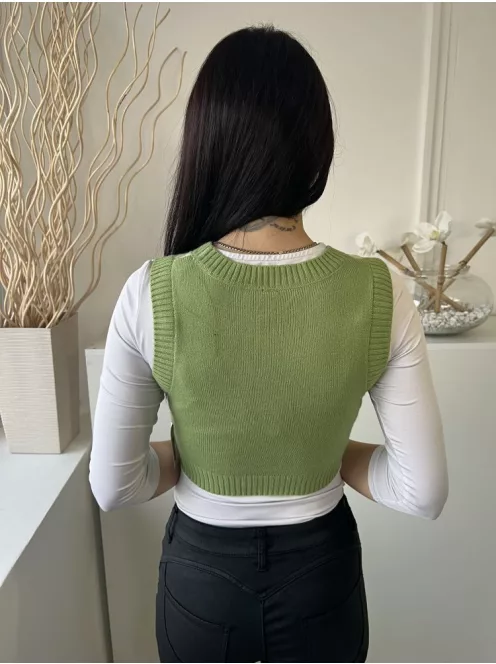 H&M (XXS) Zöld Mintás, Kerek Nyakú Rövid Derekú, Ujjatlan Felső