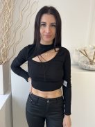 Missguided (M) Fekete Mellnél Kivágot, Kerek Nyakú Anyagában Bordázott, Rövid Derekú Felső